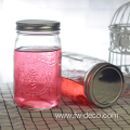 wholesale clear embossed glass storage jar with lid